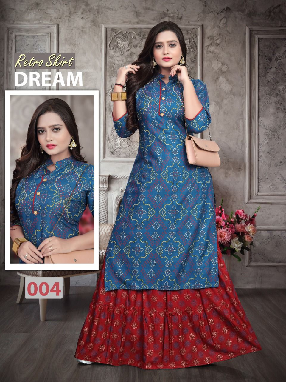 Aagya Retro Skirt Ethnic Wear Rayon Printed Designer Kurti With Skirt Collection